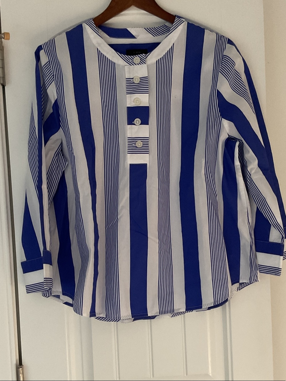 J. Crew Blue and White Striped 1/4 Button Woman’s Shirt